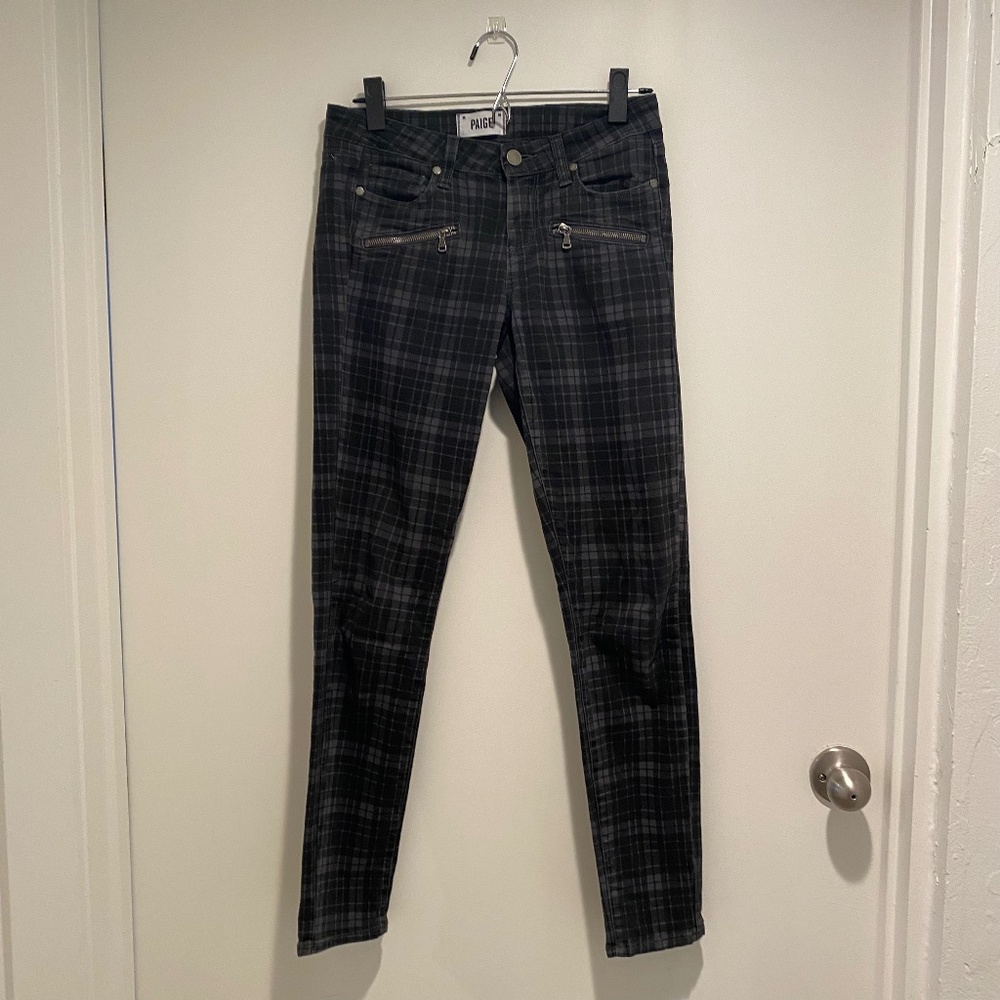 Paige Denim Black Plaid Skinny Jeans